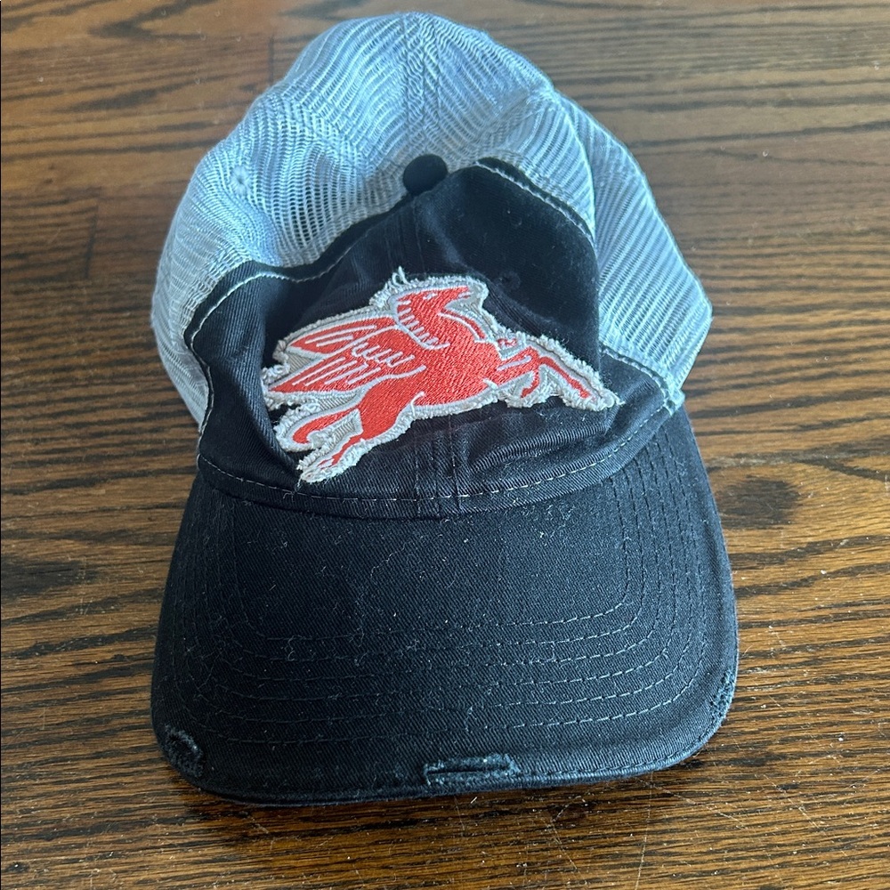 Mobil 1 Racing Patch Red Pegasus Black Trucker Hat Patch Men Mesh Distressed